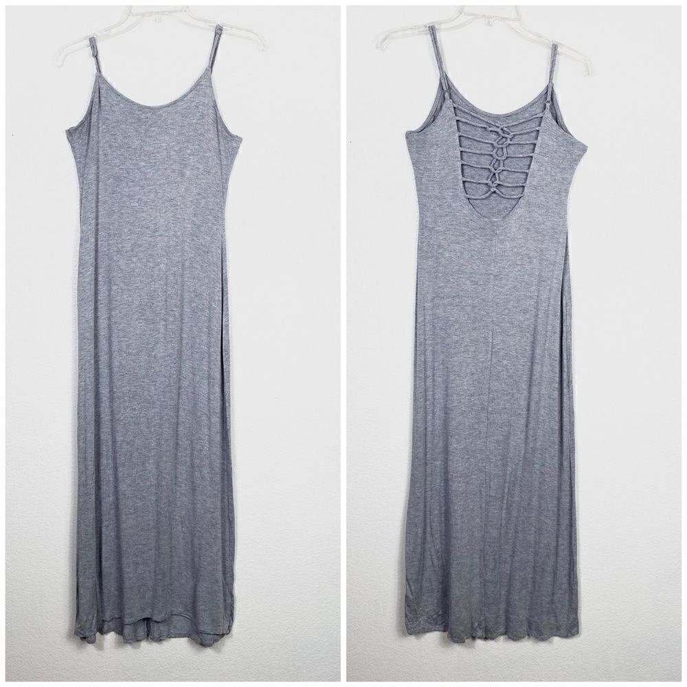 Peach Royal Grey Strappy Open Back Maxi Dress